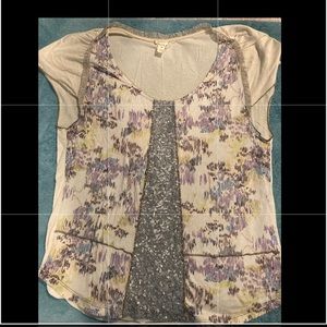 Anthropologie Tiny Women's Sequin Front Lace Trim Soft Light Blouse